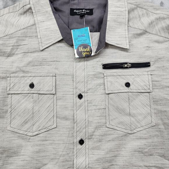 NEW Eighty Eight Platinum Shirt Mens XXL Gray Striped Cotton Button Up Roll Tab - Picture 3 of 13